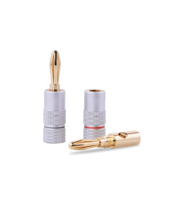 Fiches bananes 2 paires/4 pièces, connecteurs jack à double vis plaqués or 24 carats